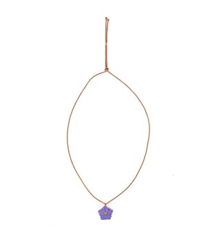 Дамско златисто колие с лилаво цвете снимка