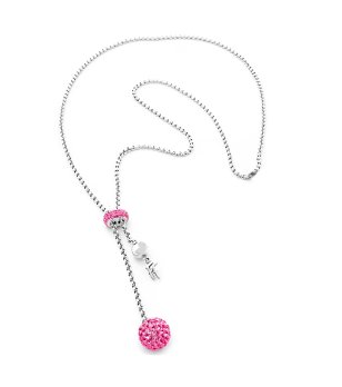Дамско сребристо колие с висулка в розово снимка