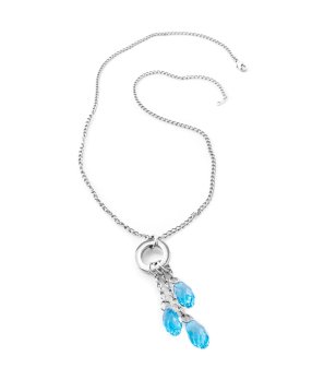 Сребристо колие с висулки със сини кристали снимка