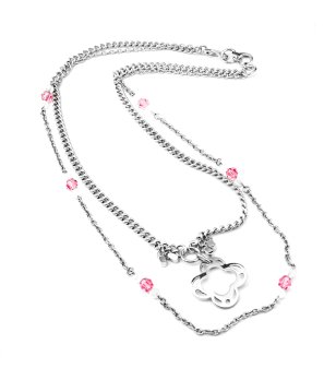 Двойно сребристо колие с висулка снимка