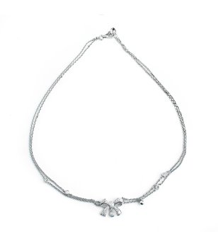 Дамско посребрено колие с панделка снимка