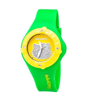 Детски часовник в зелено и жълто  Hello Kitty снимка