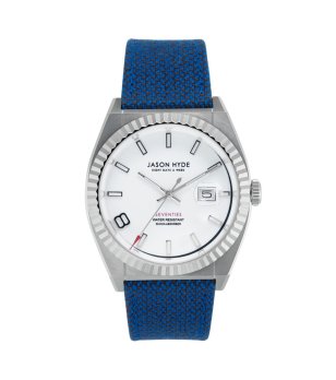 Аналогов мъжки часовник в сребристо със синя каишка снимка