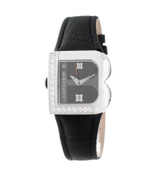 Дамски часовник с правоъгълен дисплей в черно с декорация камъни снимка