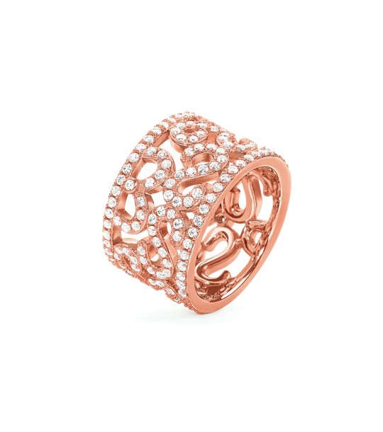 Елегантен розовозлатист дамски пръстен с бели кристали размер 54 снимка