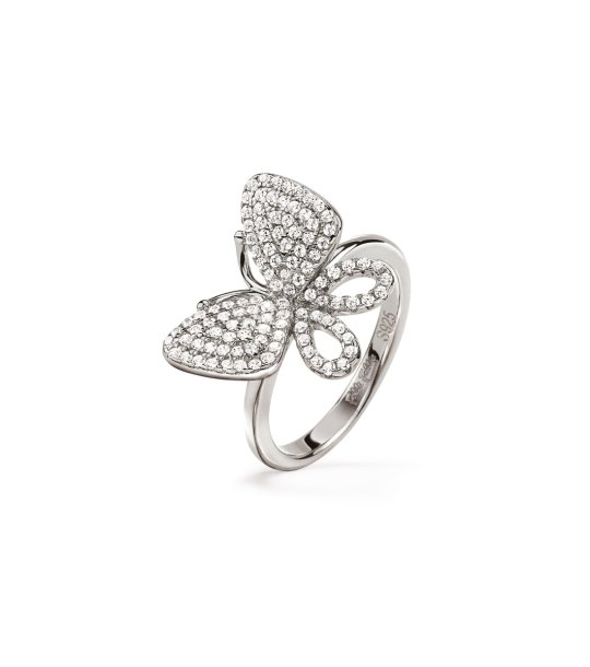 Сребрист дамски пръстен с пеперуда размер 44 снимка