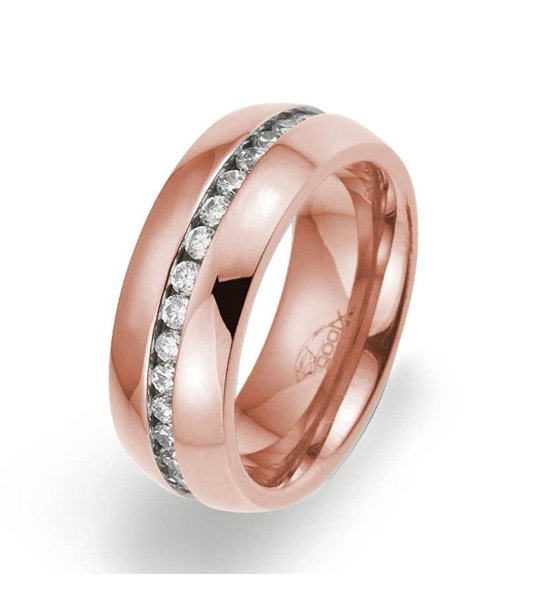 Дамски розовозлатист пръстен с камъни снимка