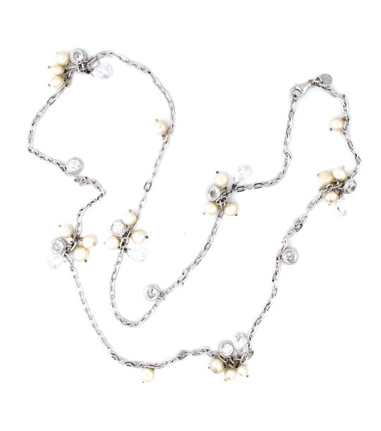 Дамско сребристо колие с висулка с перли снимка