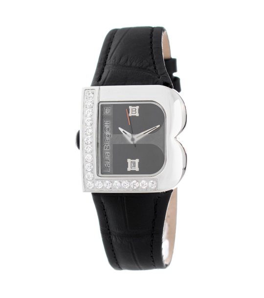 Дамски часовник с правоъгълен дисплей в черно с декорация камъни снимка