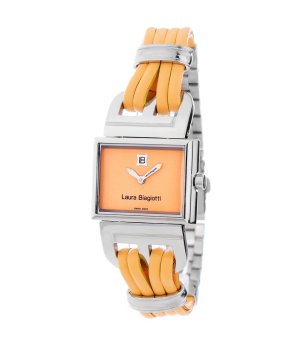 Дамски часовник с правоъгълен циферблат в оранжево снимка