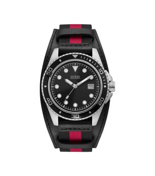 Мъжки аналогов часовник в черно с червен кант снимка