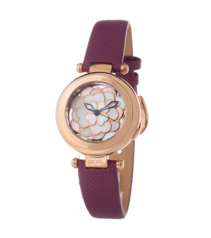 Дамски розовозлатист часовник с лилава кожена каишка снимка