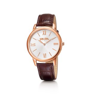 Дамски розовозлатист часовник с кафява кожена каишка снимка