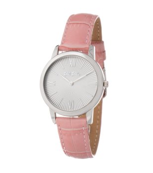 Дамски сребрист часовник с розова кожена каишка снимка