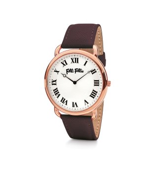 Розовозлатист дамски часовник   римски цифри и кожена каишка снимка