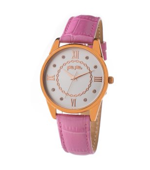 Дамски златист часовник с кожена розова каишка снимка