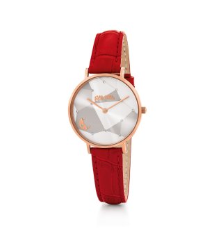 Дамски кварцов часовник в розовозлатисто с червена кожена каишка снимка