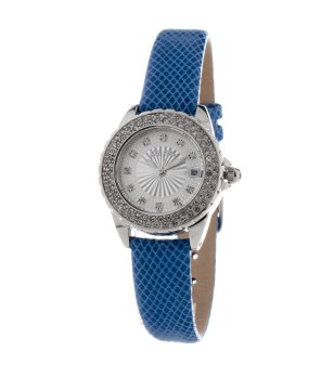 Дамски сребрист часовник със синя каишка снимка