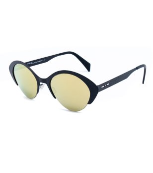 Дамски слънчеви очила котешко око с полурамка в черно и жълти лещи снимка