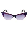 Дамски слънчеви очила котешко око с шарки в циклама и лилаво-1 снимка