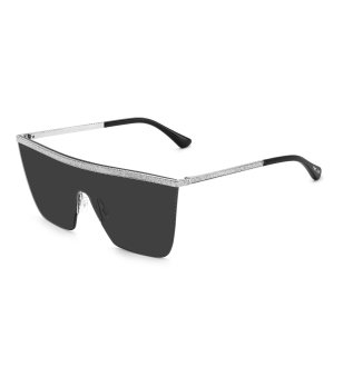 Дамски слънчеви очила тип маска с тъмни леши и глитер кант снимка