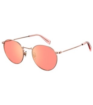 Унисекс слънчеви очила със златиста рамка и розови лещи снимка