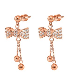 Обеци в розовозлатисто с панделки и висулки снимка