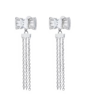 Дълги сребристо обеци с кристали снимка