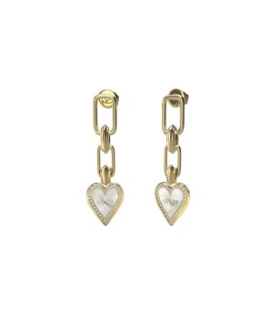 Висящи златисти обеци със сърца снимка