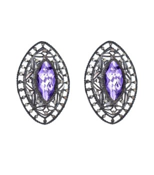 Обеци в цвят графит с лилав камък снимка