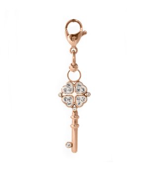 Розовозлатиста висулка ключ със сърца и камъчета снимка