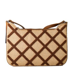Карирана дамска чанта в бежово и кафяво снимка
