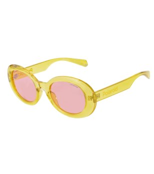 Дамски слънчеви очила с овална форма в жълт цвят снимка