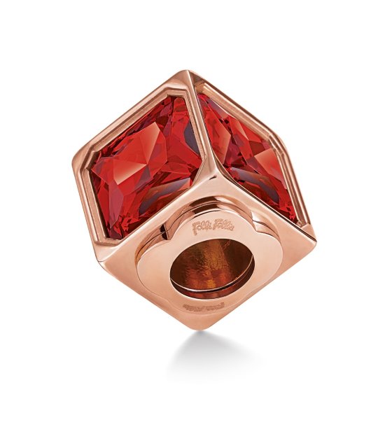 Розовозлатист кубичен талисман с червени кристали снимка