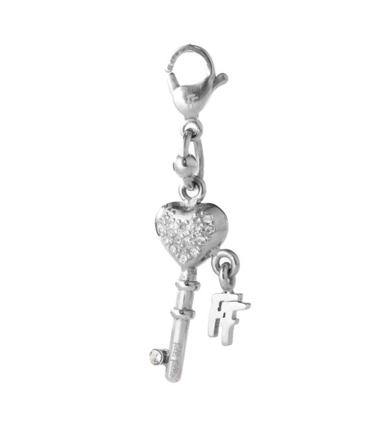 Сребриста висулка ключ със сърце снимка