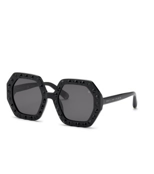 Геометрични дамски  слънчеви очила в черно снимка