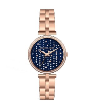 Дамски розовозлатист часовник с аналогов дисплей в синьо снимка