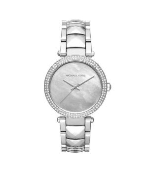 Дамски сребрист часовник с камъни снимка