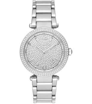 Сребрист дамски часовник с кристали снимка