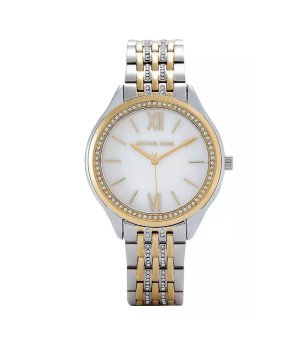 Дамски часовник в сребристо и златисто с кристали снимка