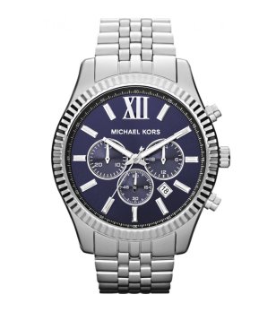 Аналогов мъжки часовник в сребристо със син циферблат снимка