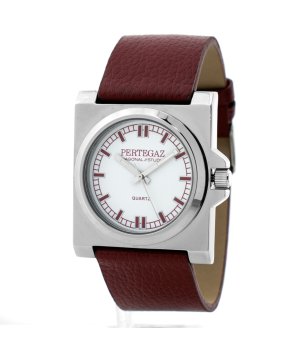 Кварцов часовник с квадратен корпус в сребристо и бордо снимка