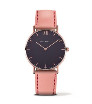 Унисекс кварцов часовник с розова кожена каишка снимка