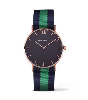 Аналогов часовник с каишка в тъмносиньо и зелено снимка