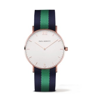 Аналогов часовник с текстилна каишка в тъмносиньо и зелено снимка