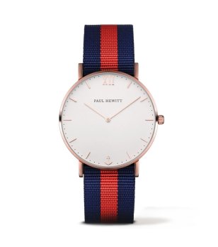 Аналогов кварцов часовник с каишка в тъмносиньо и червено снимка