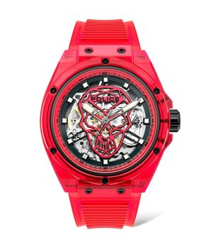 Аналогов червен мъжки часовник с череп снимка