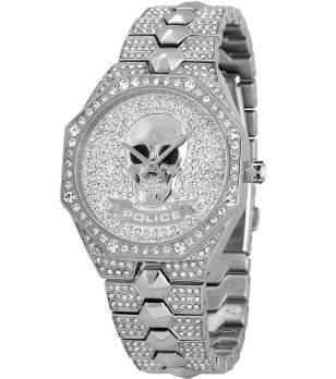 Дамски сребрист часовник с череп и кристали снимка