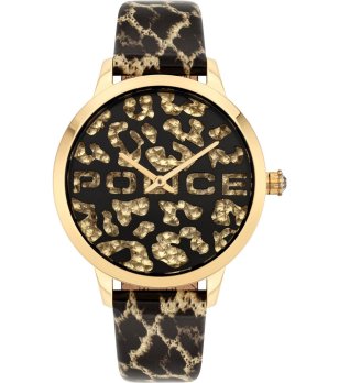 Дамски часовник в черно и златисто с животински мотиви снимка