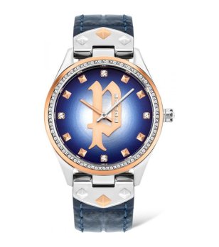 Дамски аналогов часовник в сребристо и тъмносиньо снимка